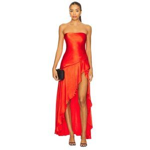 Bardot x REVOLVE Lorenza Midi Dress in Fire Red 2 New Womens Asymmetric Straples